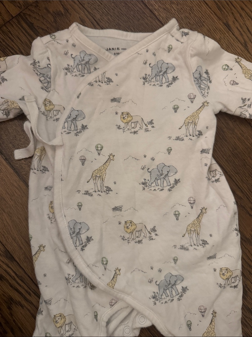 Janie and Jack Safari Kimono Pajama with Giraffe Elephant & Lion Print 0-3 month